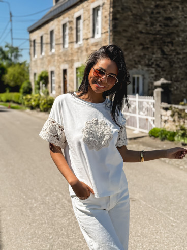 T-shirt Yolline - Blanc/Beige