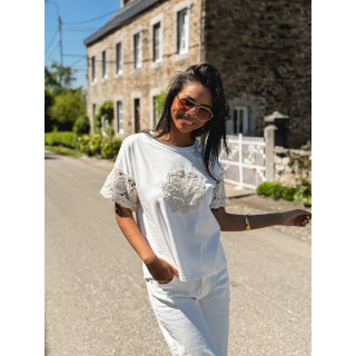 T-shirt Yolline - Blanc/Beige