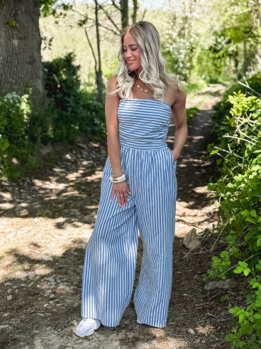 Combinaison pantalon lignée Stacie - Bleu