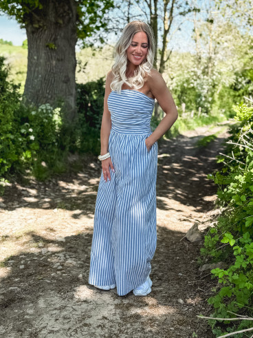 Combinaison pantalon lignée Stacie - Bleu