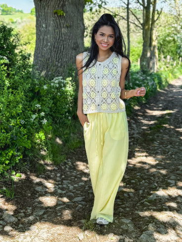 Gilet en crochet Adélia - Jaune/Beige
