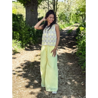 Gilet en crochet Adélia - Jaune/Beige