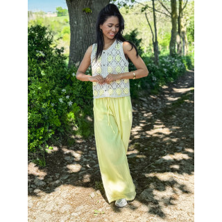 Gilet en crochet Adélia - Jaune/Beige