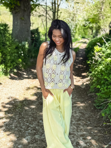 Gilet en crochet Adélia - Jaune/Beige