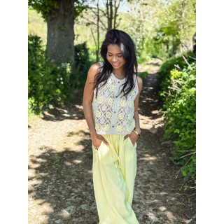 Gilet en crochet Adélia - Jaune/Beige