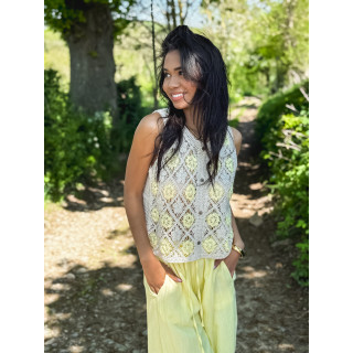 Gilet en crochet Adélia - Jaune/Beige