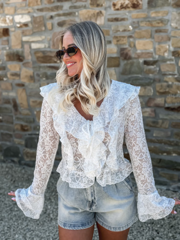 Blouse en dentelle Armance - Blanc