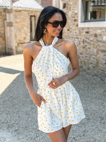 Combinaison short à fleurs Alysse - Blanc