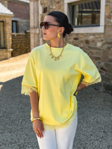 T-shirt en dentelle Charlie - Jaune