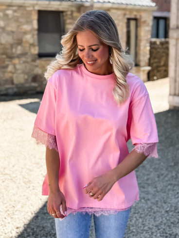 T-shirt en dentelle Charlie - Rose