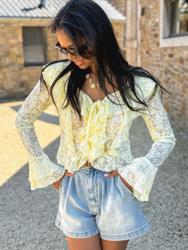 Blouse en dentelle Armance - Jaune