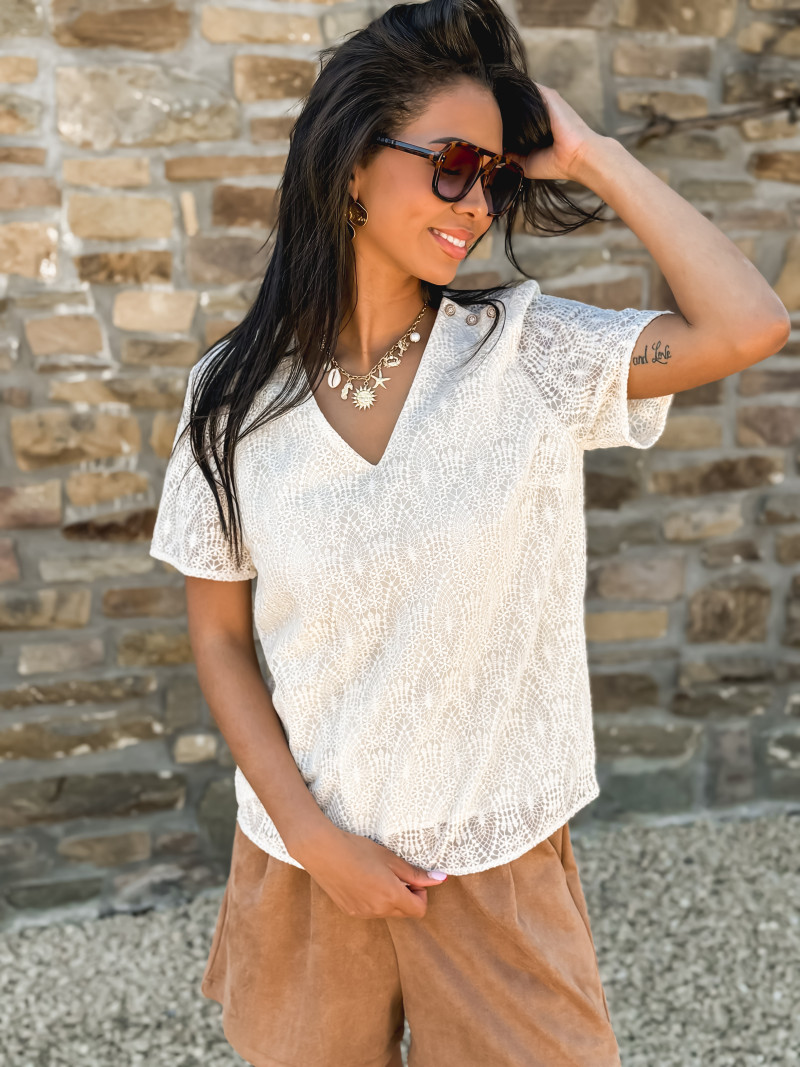 Blouse manches courtes Eloïse - Beige