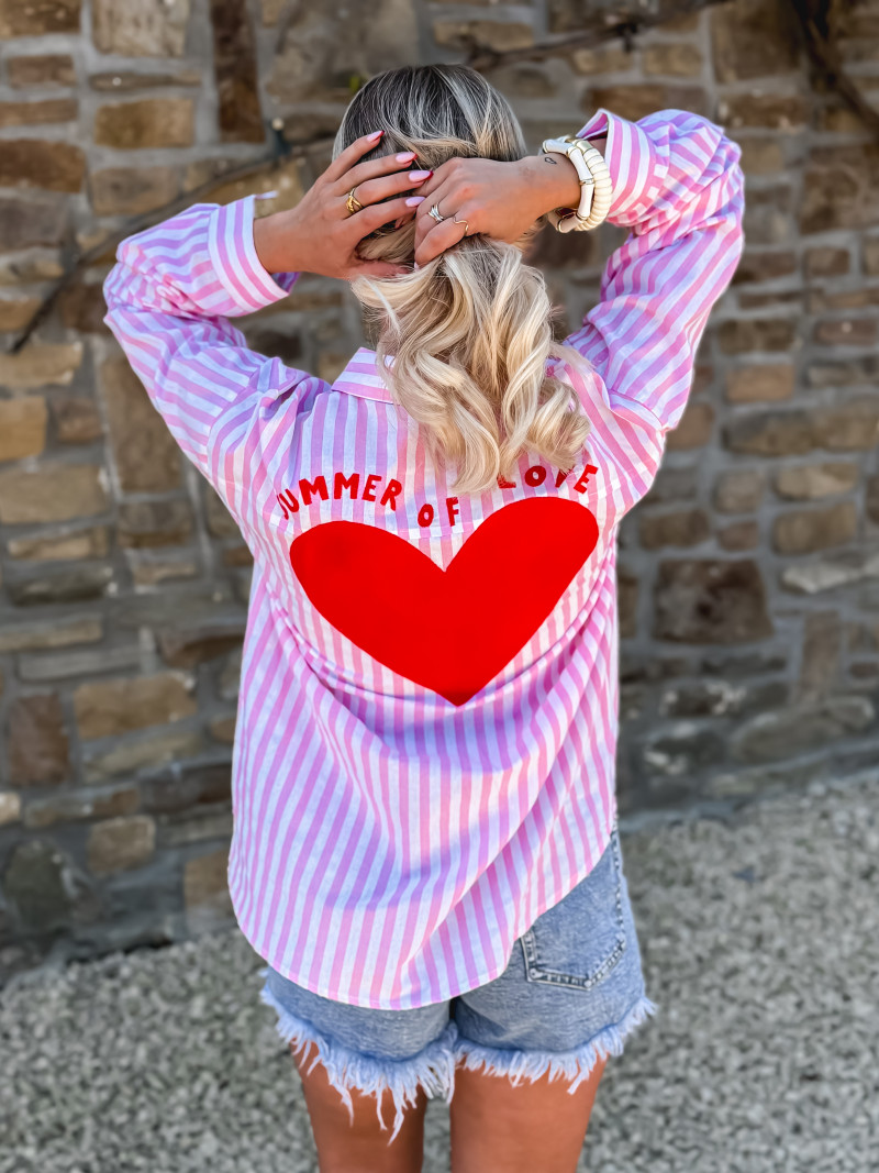 Chemise lignée " Summer of Love " - Rose/Blanc