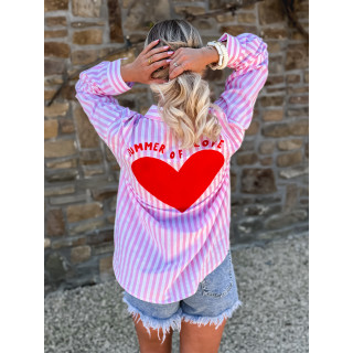 Chemise lignée " Summer of Love " - Rose/Blanc