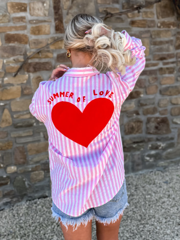 Chemise lignée " Summer of Love " - Rose/Blanc