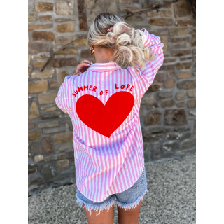 Chemise lignée " Summer of Love " - Rose/Blanc