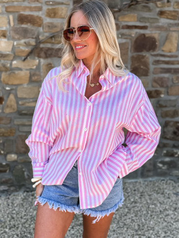 Chemise lignée " Summer of Love " - Rose/Blanc