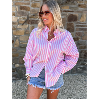 Chemise lignée " Summer of Love " - Rose/Blanc