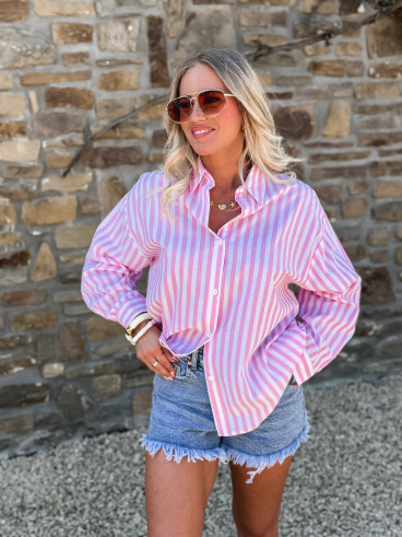 Chemise lignée " Summer of Love " - Rose/Blanc