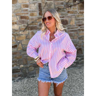 Chemise lignée " Summer of Love " - Rose/Blanc