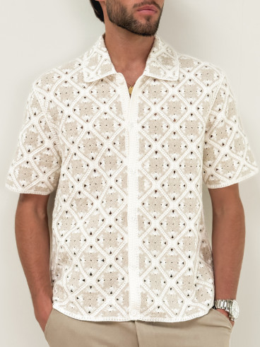 Chemise en crochet Paolo - Ecru/Beige