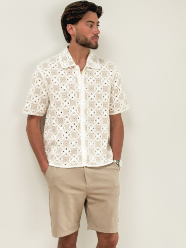 Chemise en crochet Paolo - Ecru/Beige