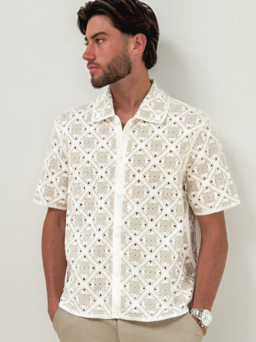 Chemise en crochet Paolo - Ecru/Beige