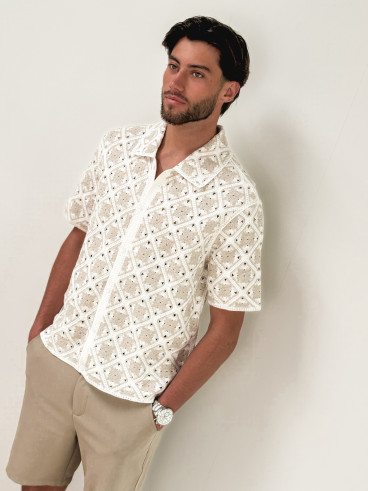 Chemise en crochet Paolo - Ecru/Beige