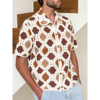 Chemise en crochet Paolo - Ecru/Choco