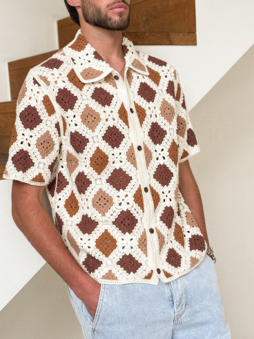Chemise en crochet Paolo - Ecru/Choco