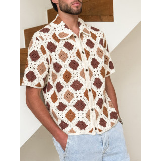 Chemise en crochet Paolo - Ecru/Choco