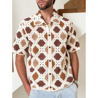 Chemise en crochet Paolo - Ecru/Choco