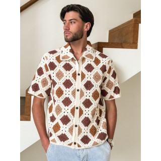 Chemise en crochet Paolo - Ecru/Choco