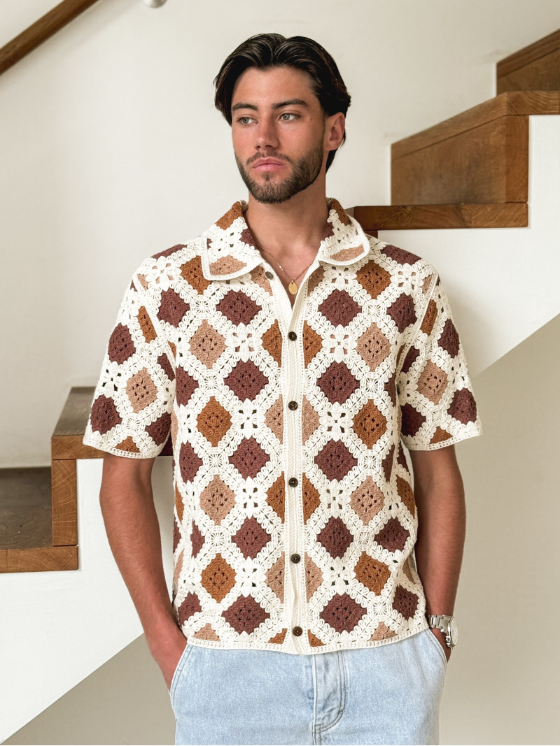 Chemise en crochet Paolo - Ecru/Choco