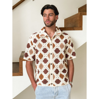 Chemise en crochet Paolo - Ecru/Choco