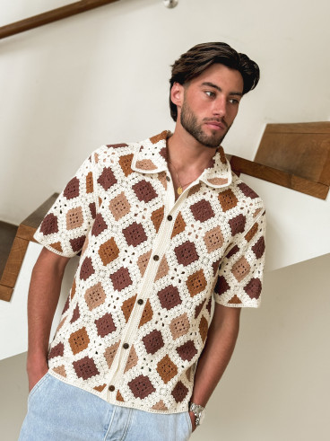 Chemise en crochet Paolo - Ecru/Choco