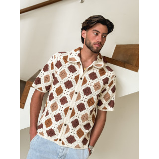 Chemise en crochet Paolo - Ecru/Choco