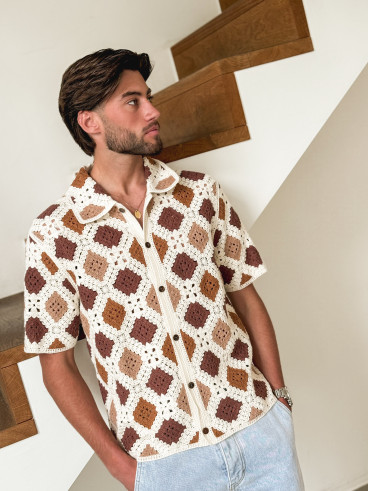 Chemise en crochet Paolo - Ecru/Choco