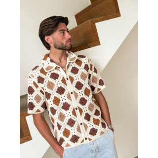 Chemise en crochet Paolo - Ecru/Choco