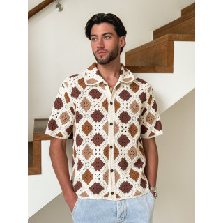 Chemise en crochet Paolo - Ecru/Choco