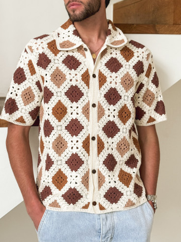Chemise en crochet Paolo - Ecru/Choco