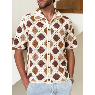 Chemise en crochet Paolo - Ecru/Choco