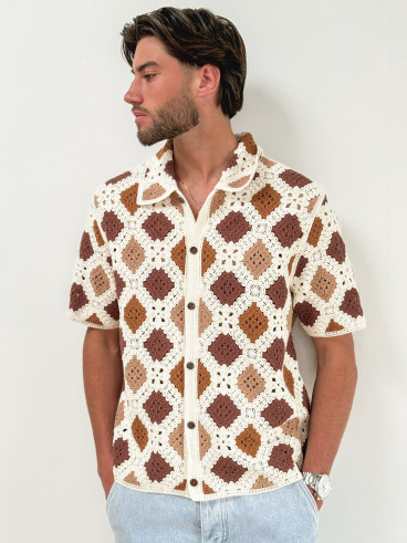 Chemise en crochet Paolo - Ecru/Choco