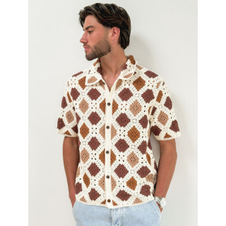 Chemise en crochet Paolo - Ecru/Choco