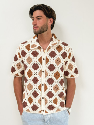 Chemise en crochet Paolo - Ecru/Choco