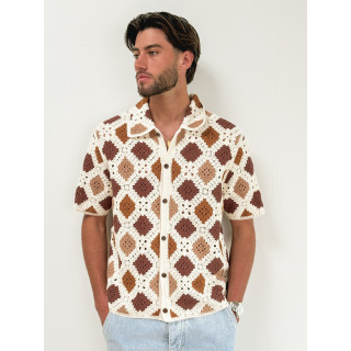 Chemise en crochet Paolo - Ecru/Choco