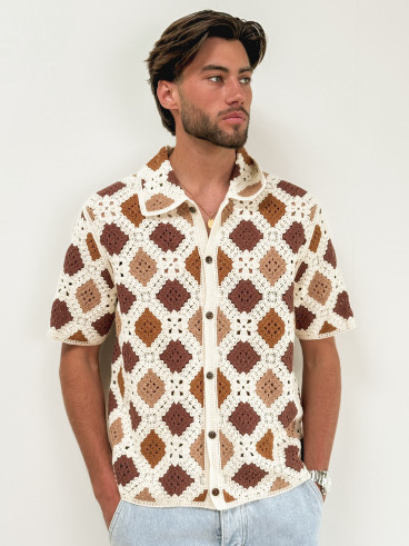 Chemise en crochet Paolo - Ecru/Choco