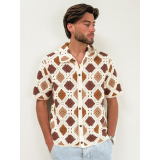 Chemise en crochet Paolo - Ecru/Choco