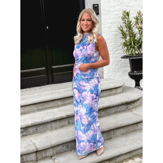 Robe longue Lilia - Bleu/Rose