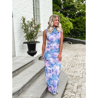 Robe longue Lilia - Bleu/Rose